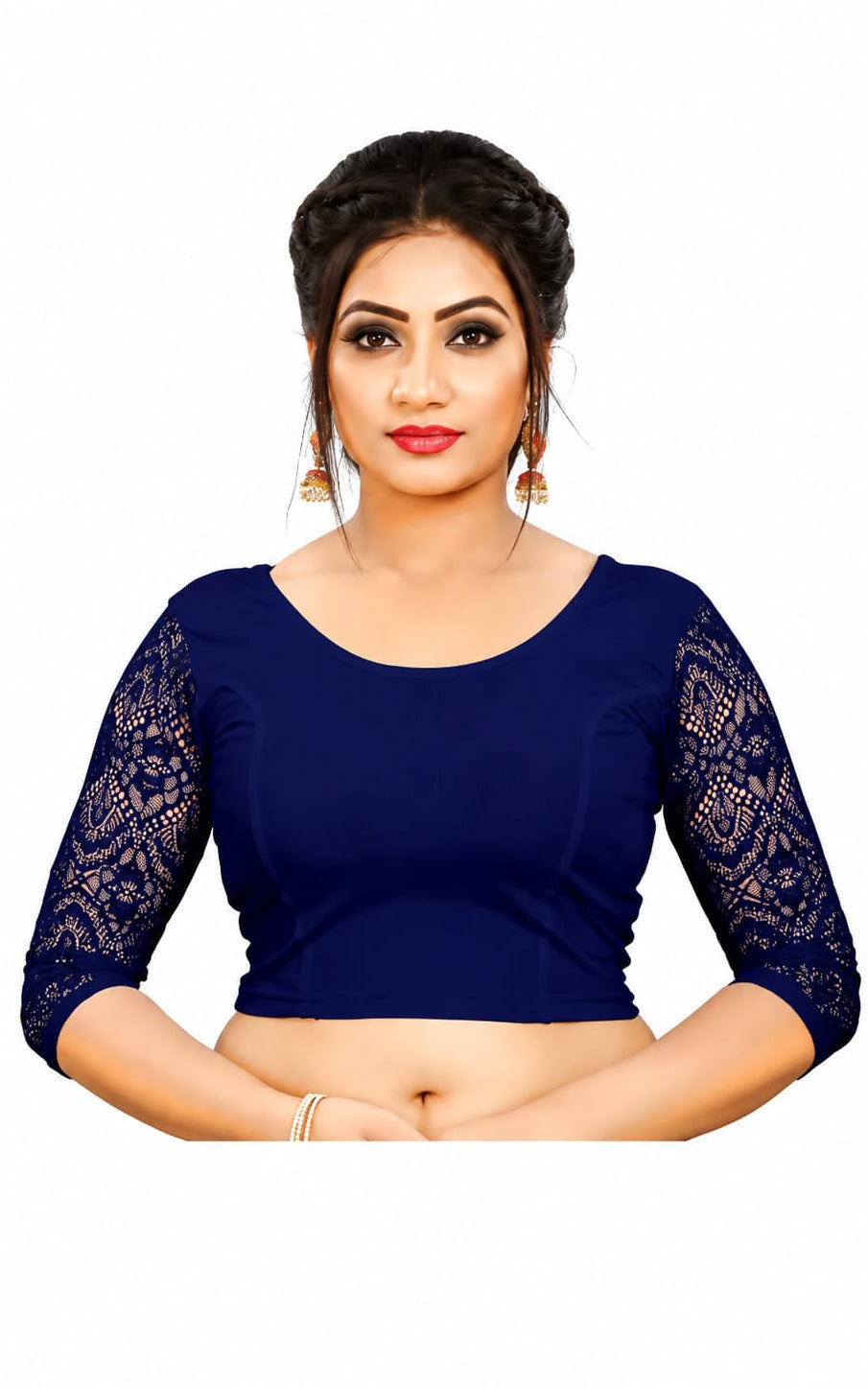 Womens Blouse in Round Neck, Non-Padded, Three Quater Sleeves, Slip-on closure