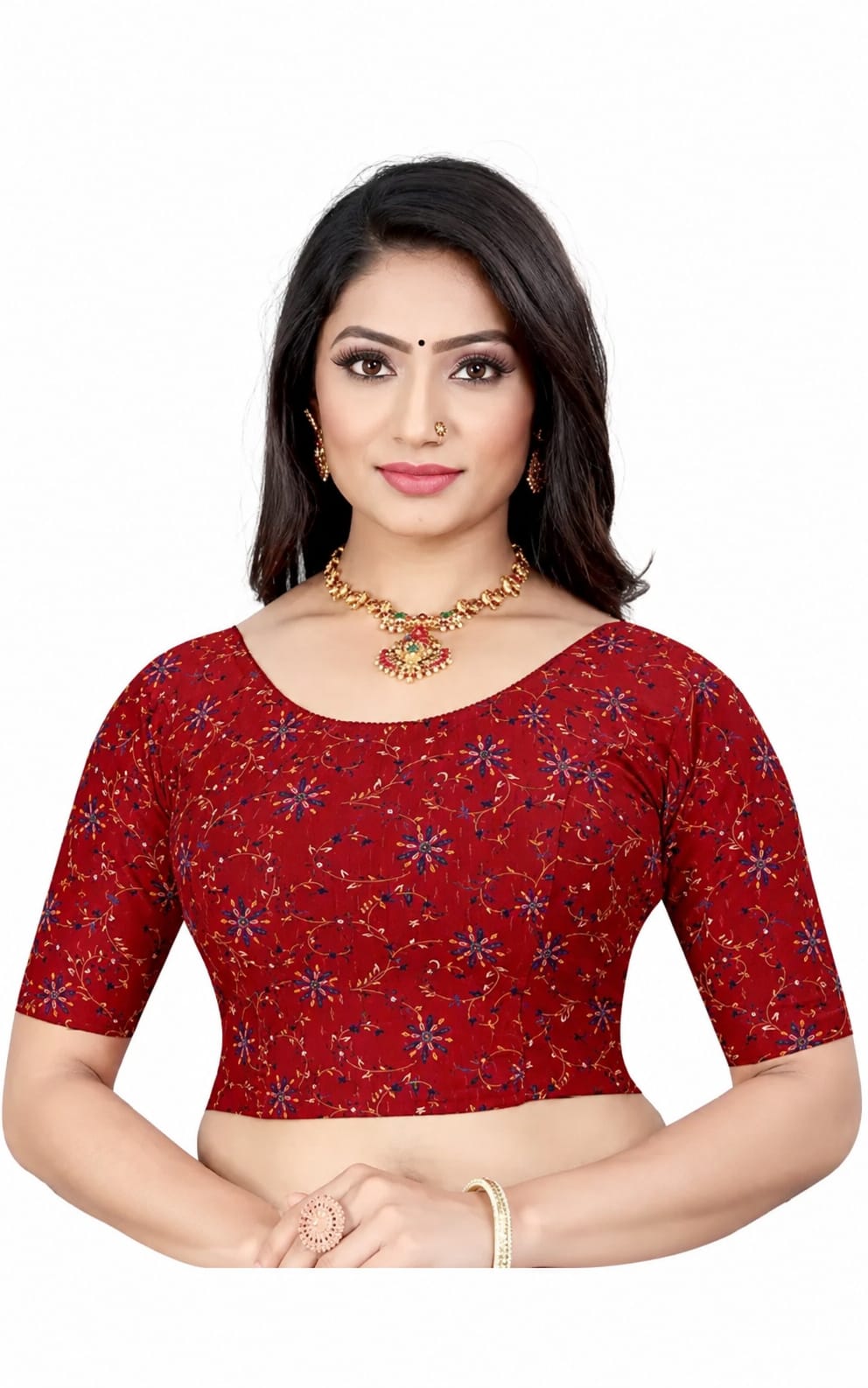 Trending Womens Blouse, Round Neck, Padded, Crop Blouse length