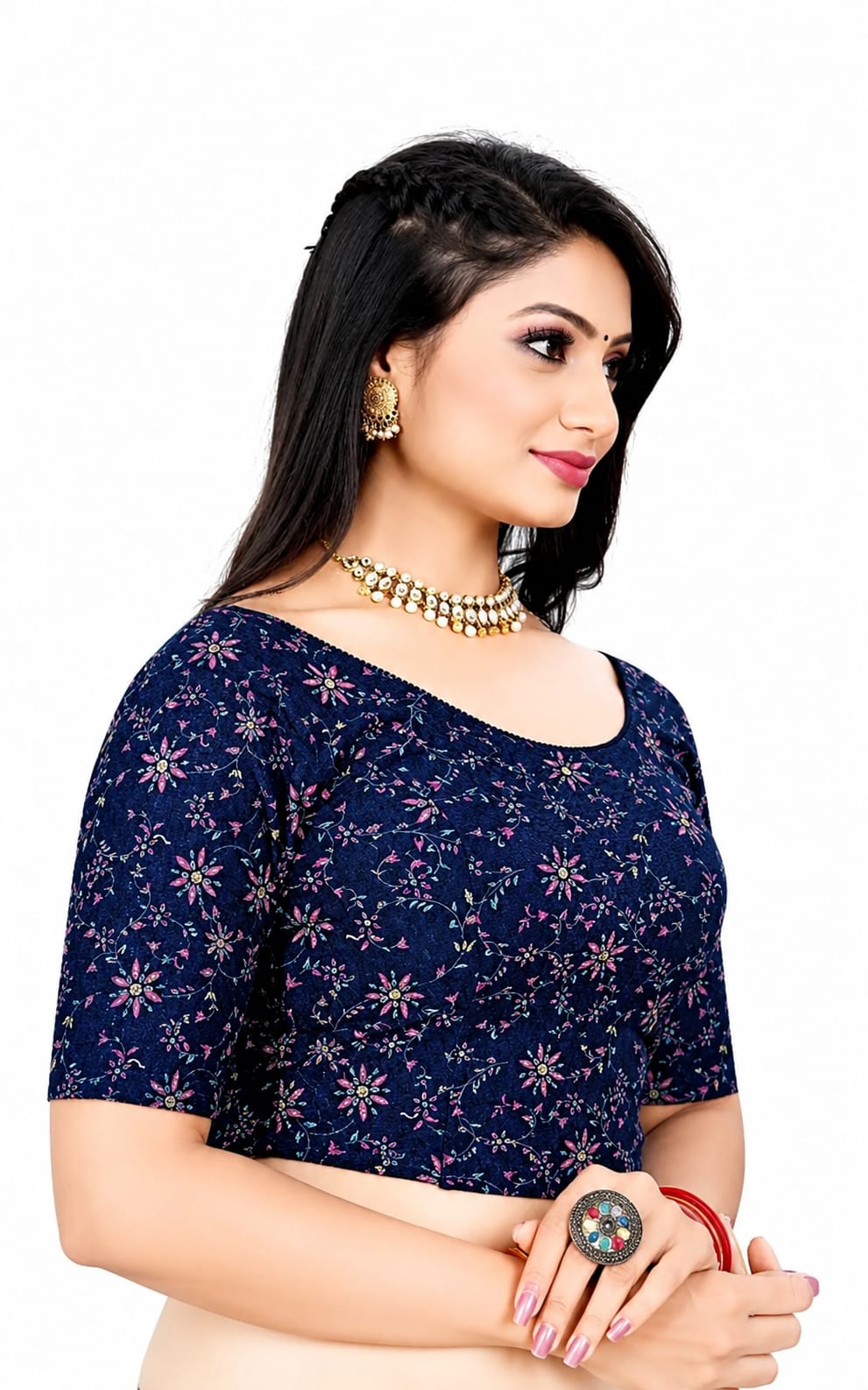Trending Womens Blouse, Round Neck, Padded, Crop Blouse length