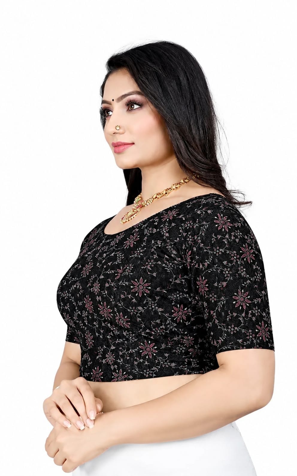 Trending Womens Blouse, Round Neck, Padded, Crop Blouse length