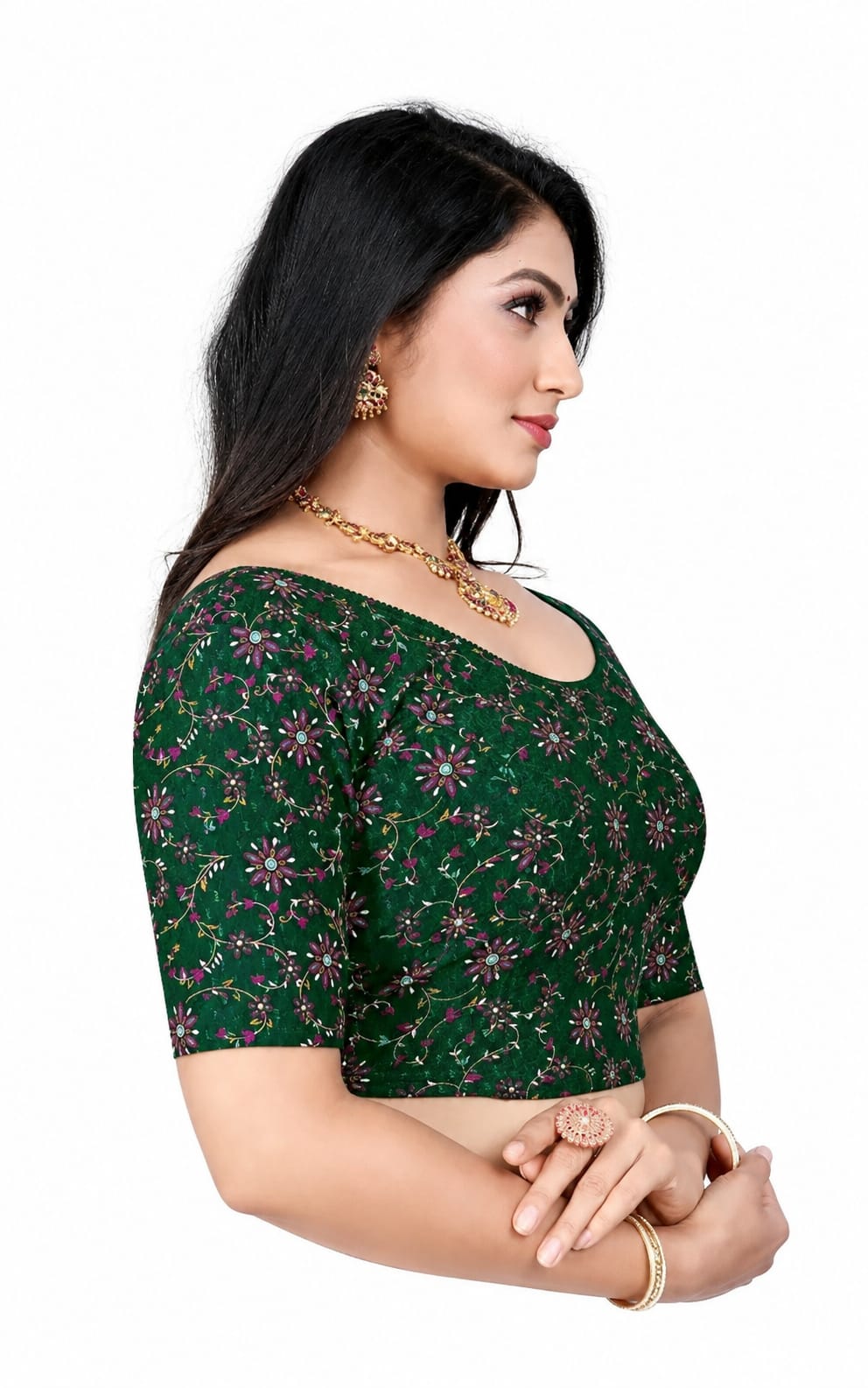 Trending Womens Blouse, Round Neck, Padded, Crop Blouse length