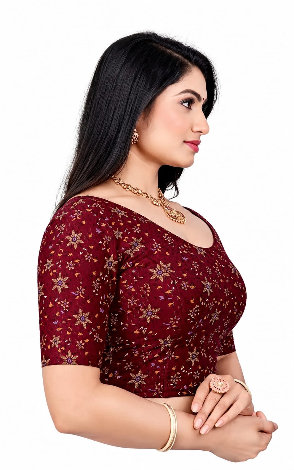 Trending Womens Blouse, Round Neck, Padded, Crop Blouse length