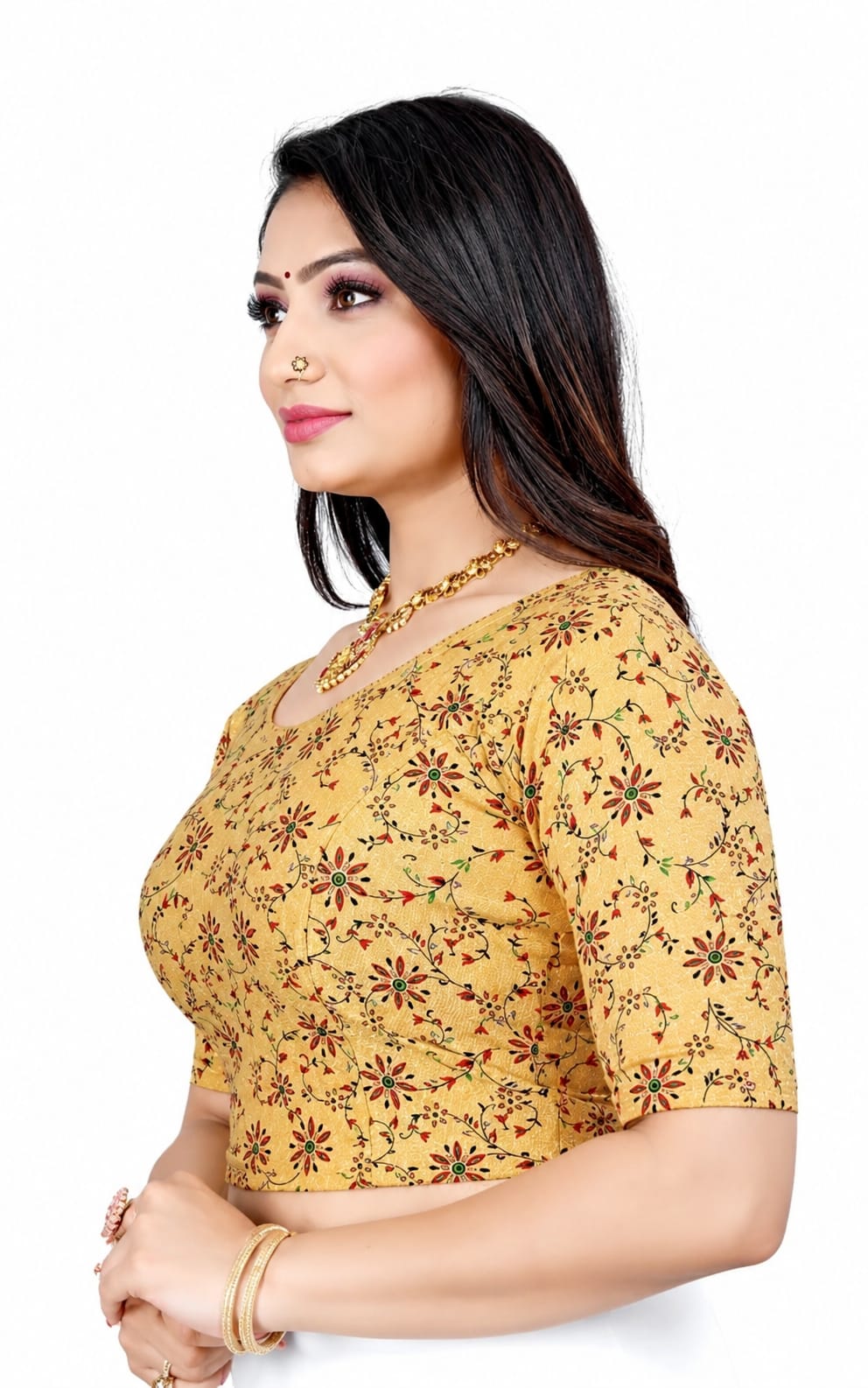 Trending Womens Blouse, Round Neck, Padded, Crop Blouse length
