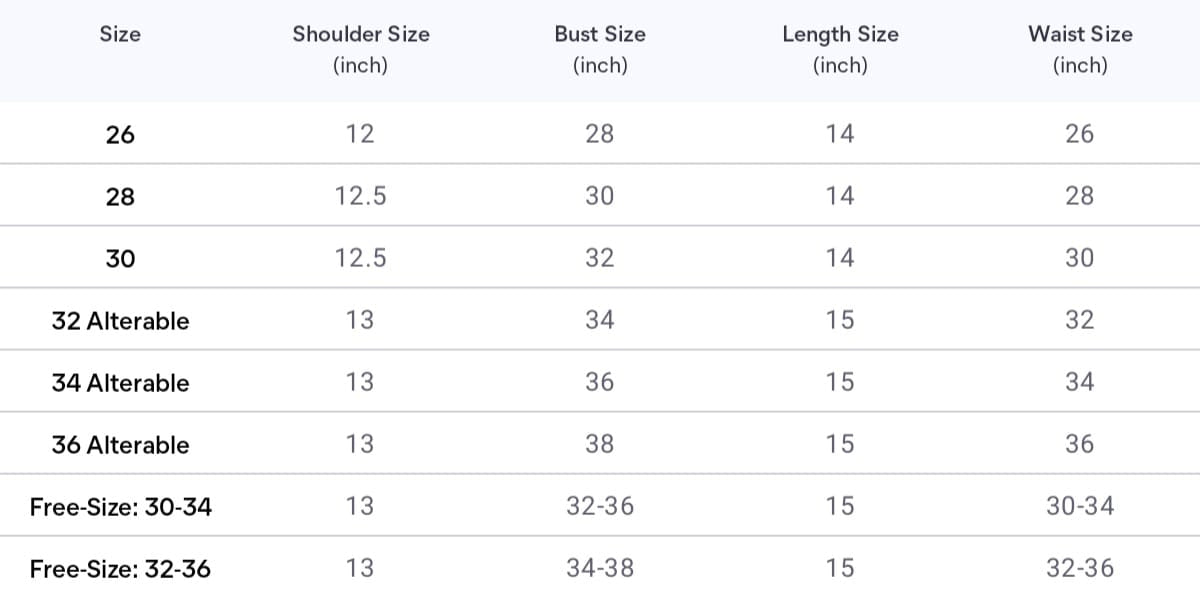 Size chart