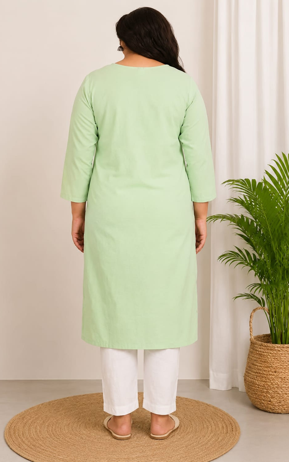 Womens Cotton Kurti, Knee Length, Round Neck, Three-Quater Sleeves