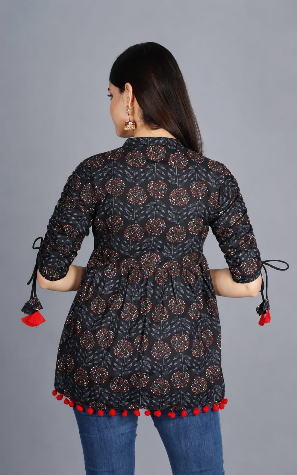 Trending Short Kurti for Womens, Tunic Fit, Mandarin Neck, Three-Quater Sleeves