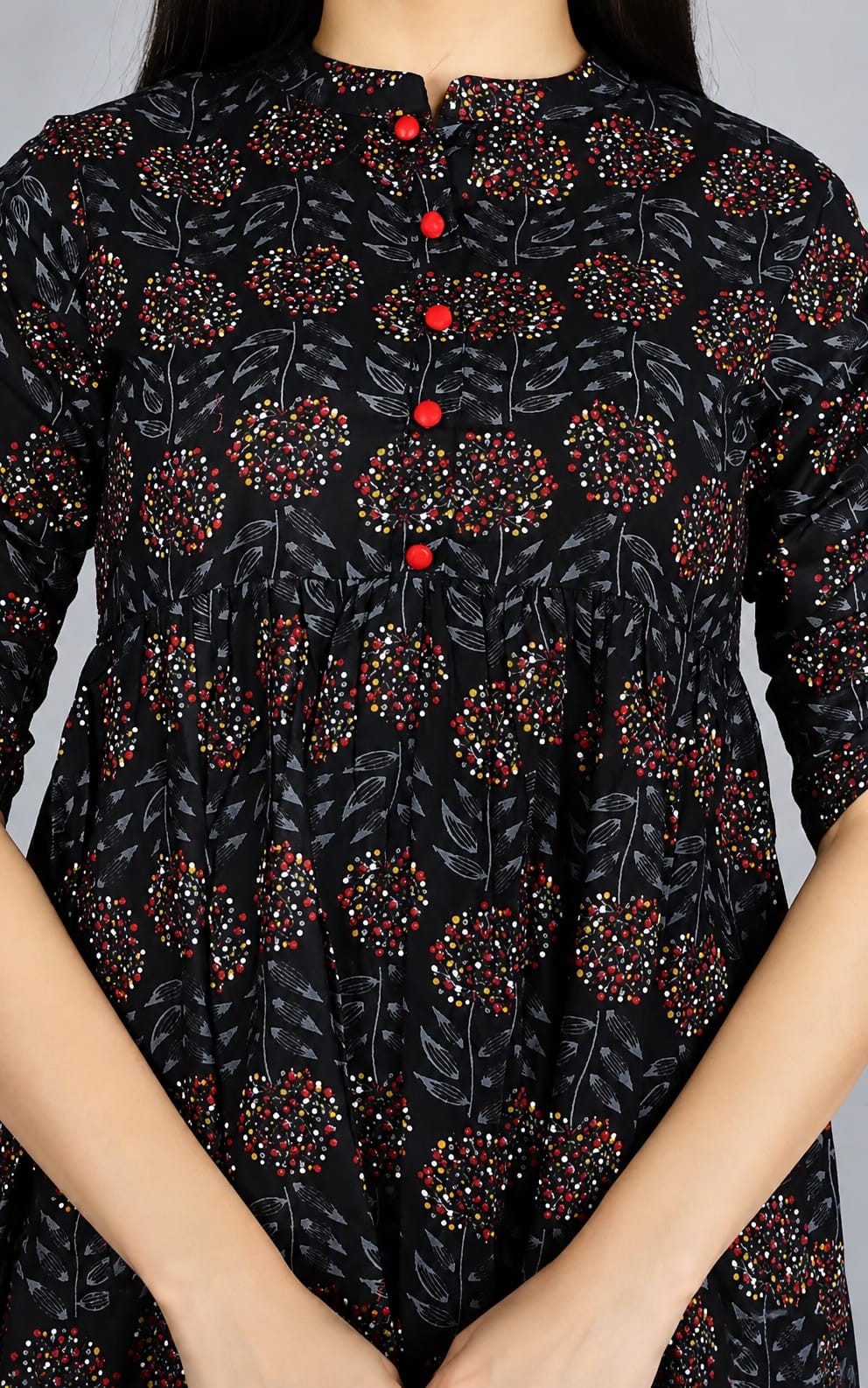 Trending Short Kurti for Womens, Tunic Fit, Mandarin Neck, Three-Quater Sleeves