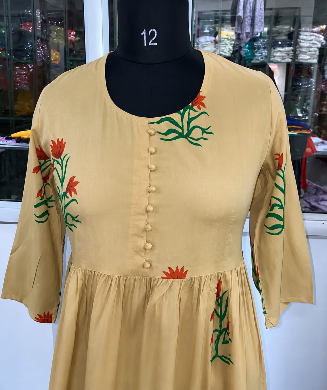 Womens Kurta with Palazzo Set, Ankle length, Three-Quater Sleeves