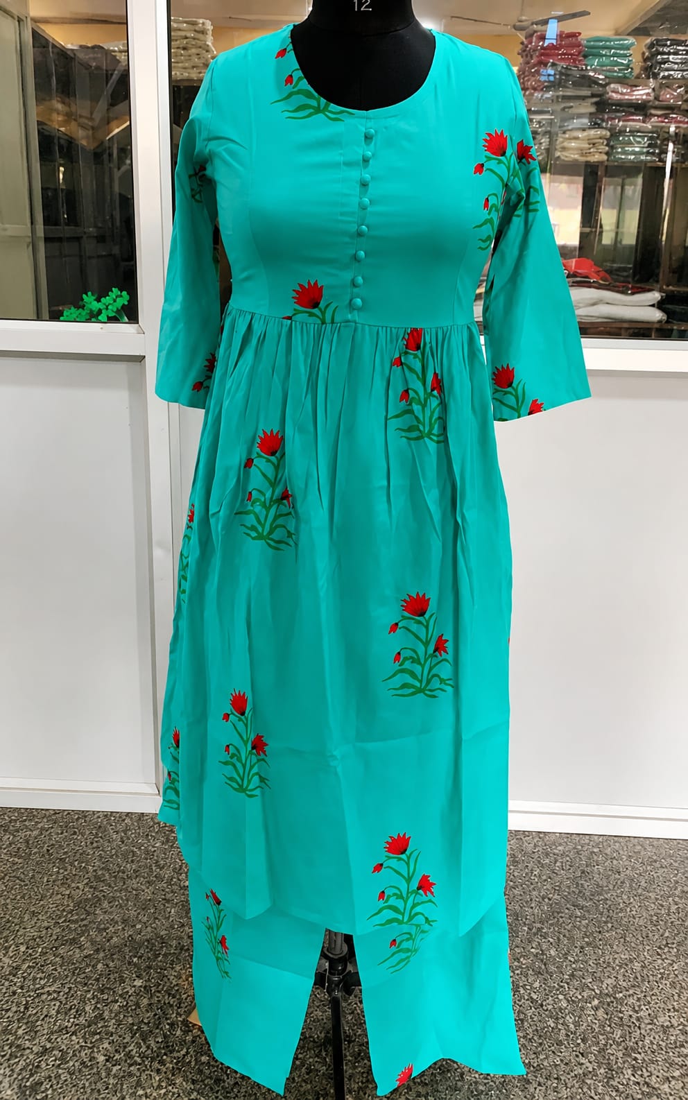 Womens Kurta with Palazzo Set, Ankle length, Three-Quater Sleeves