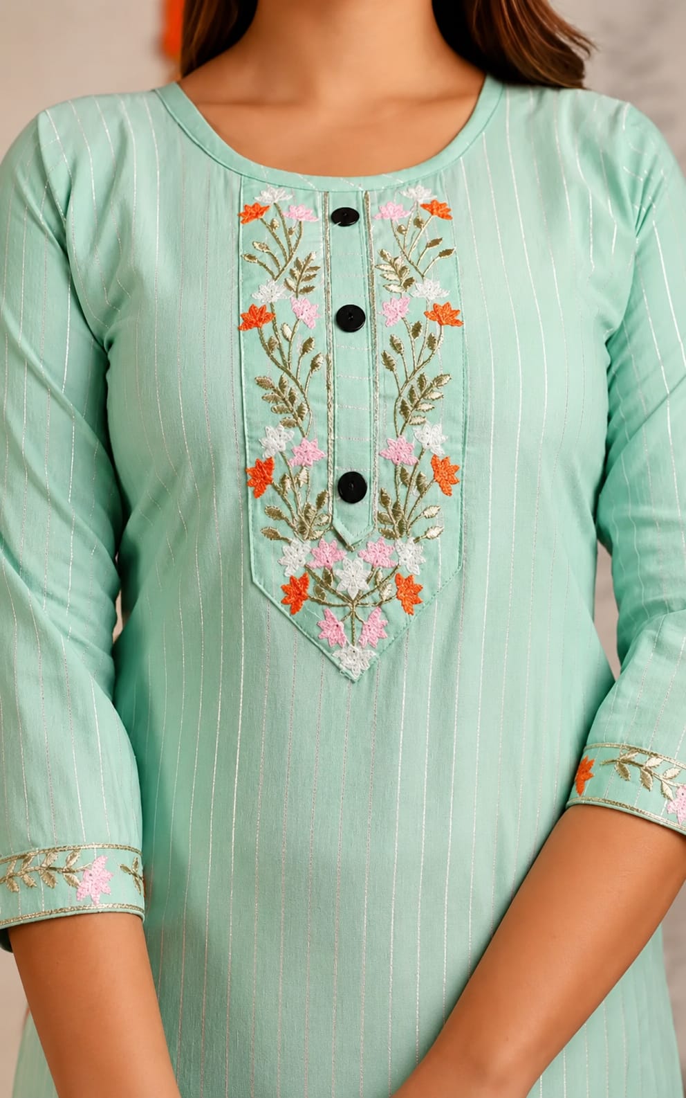Womens Kurta with Duppata and Pant Set, Knee Length, Round Neck