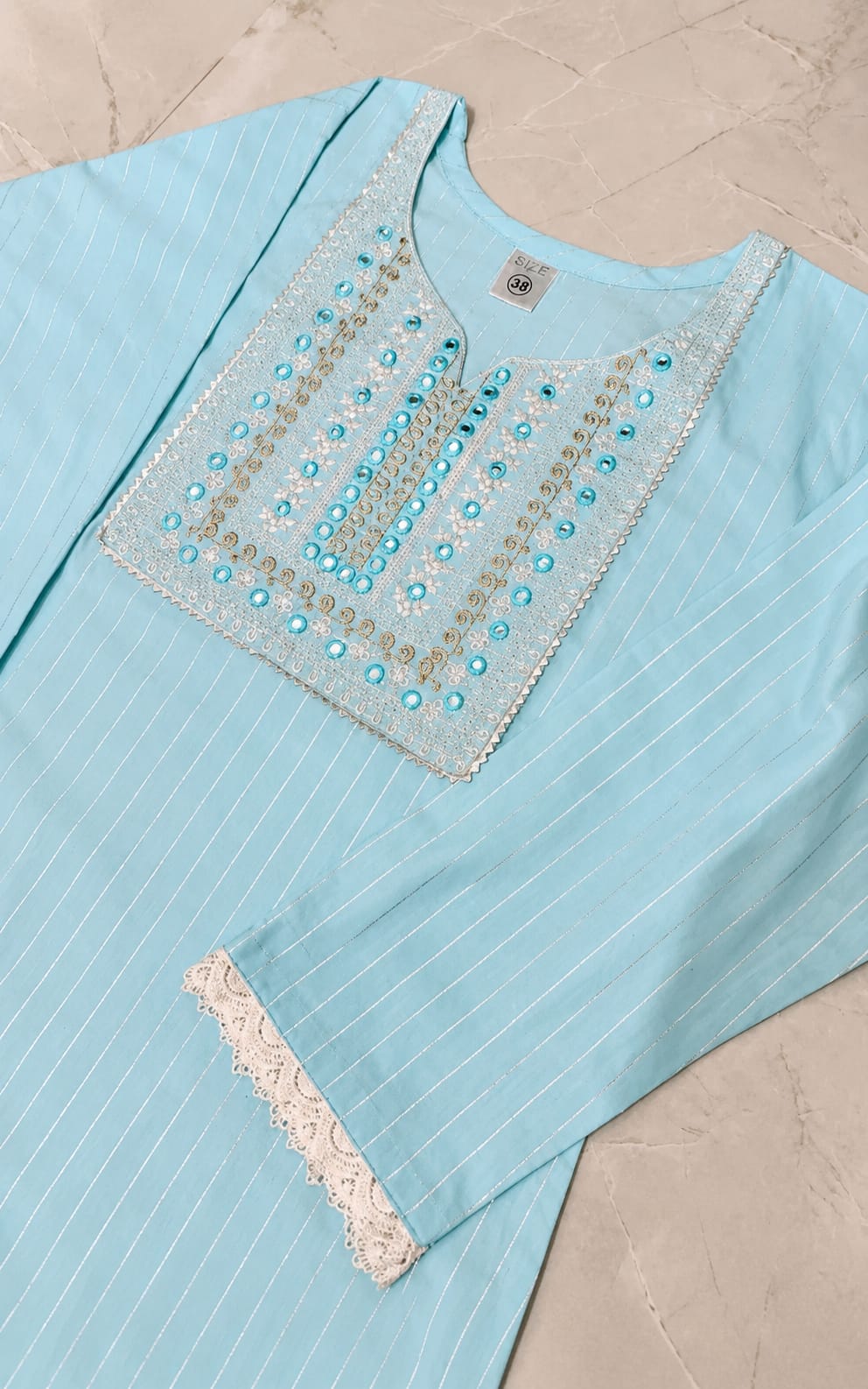 Womens Kurta with Duppata and Bottomwear, Calf length, Three-Quater sleeves