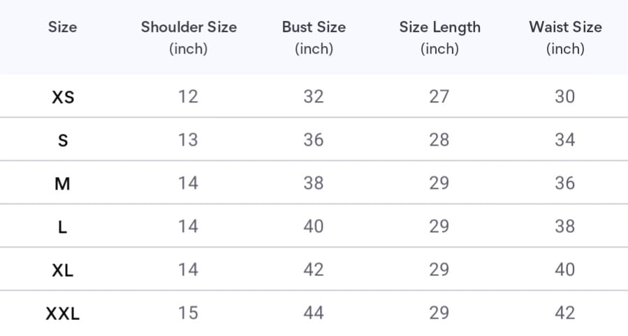 Size chart