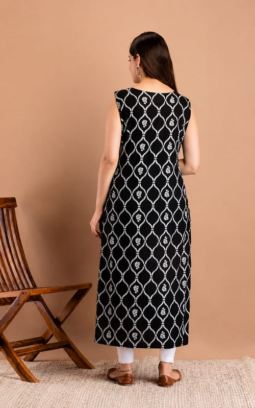 Beautiful Rayon Kurti for Womens, Calf Length, Round Neck, Sleeveless