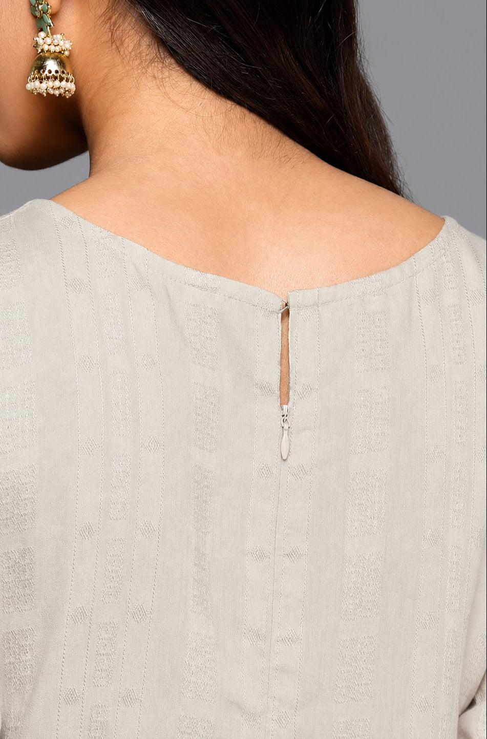 Women's Elegant Beige Embroidered Straight Cotton Kurti