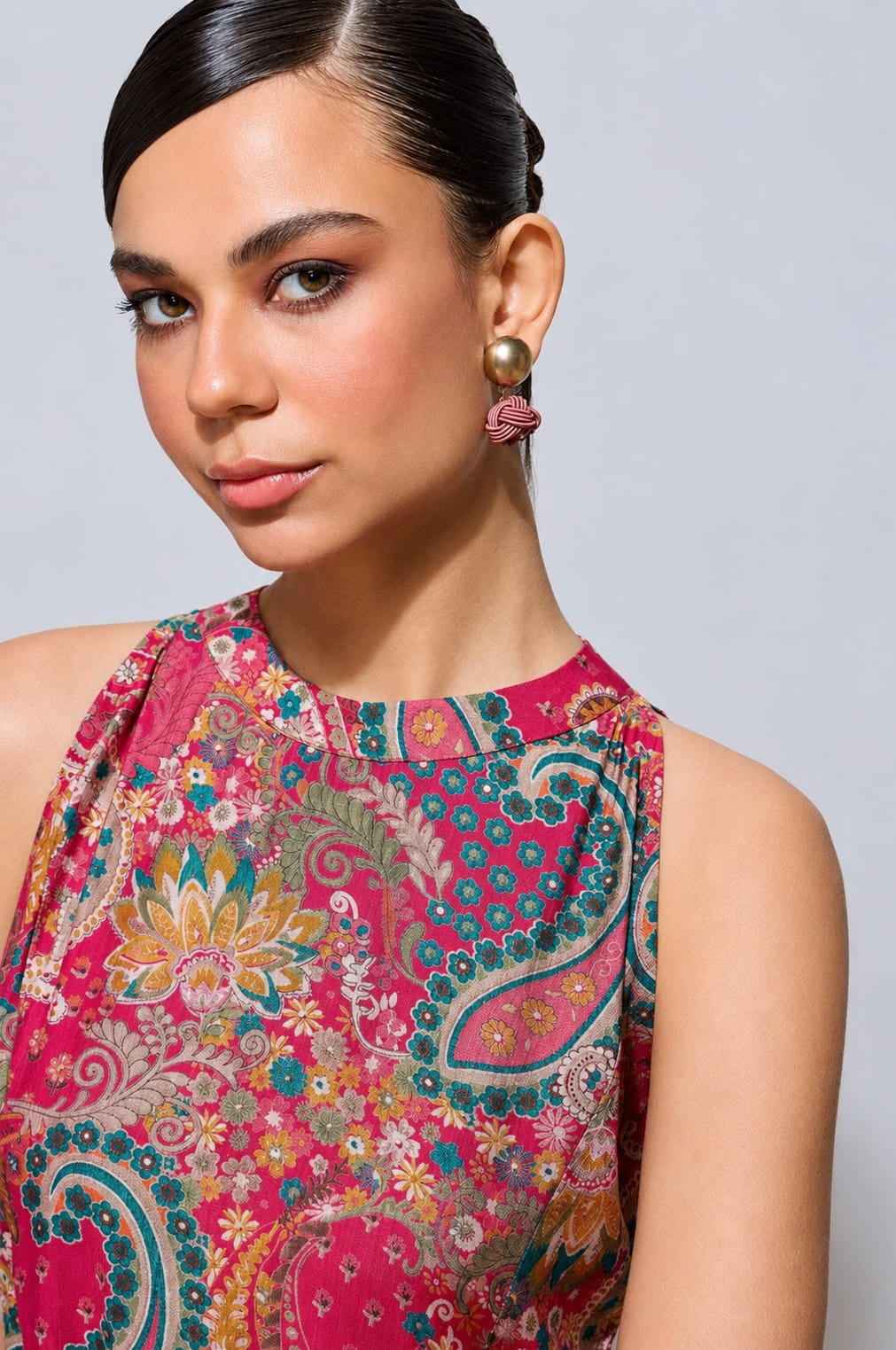Women's Pink Paisley Printed Art Silk Kurta Pant Co-Ord Set