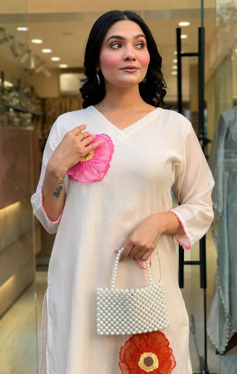 Women's White Embroidered Silk Blend Kurta Pant Set with Dupatta Elegant