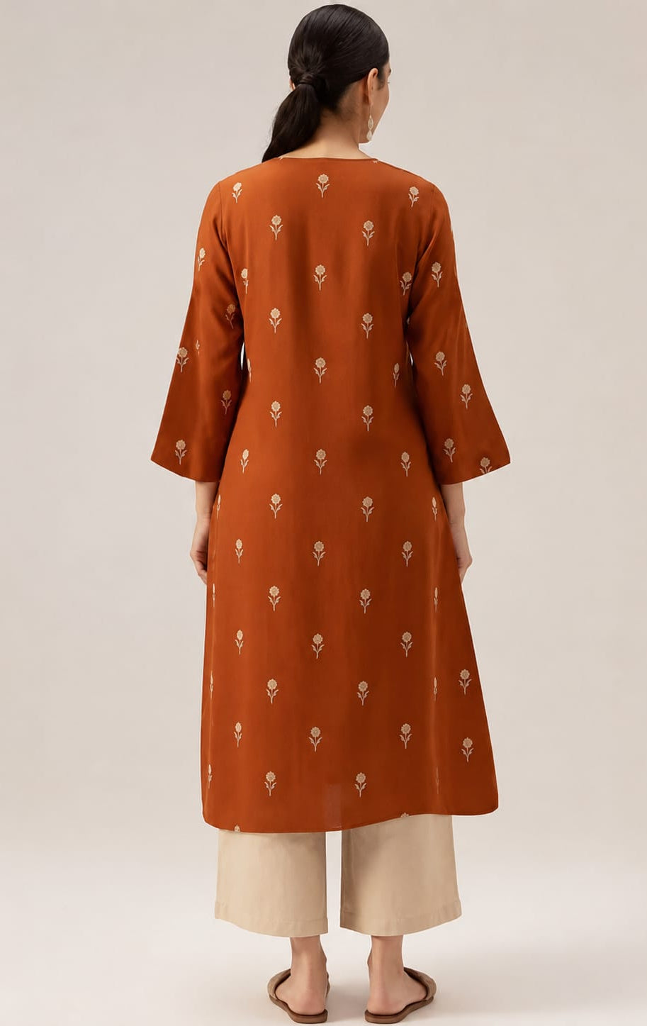 Beautiful Rust Floral Printed Rayon Kurta Palazzo Set Elegant Daily Wear Comfort