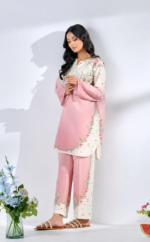 Pink Printed Polycotton Top Trouser Set Casual Long Sleeve Outfit