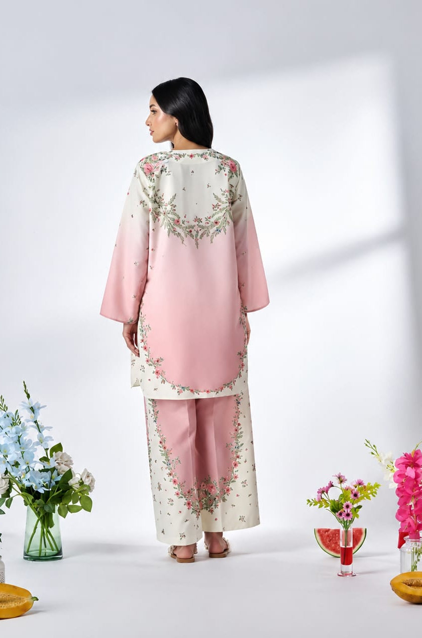 Pink Printed Polycotton Top Trouser Set Casual Long Sleeve Outfit