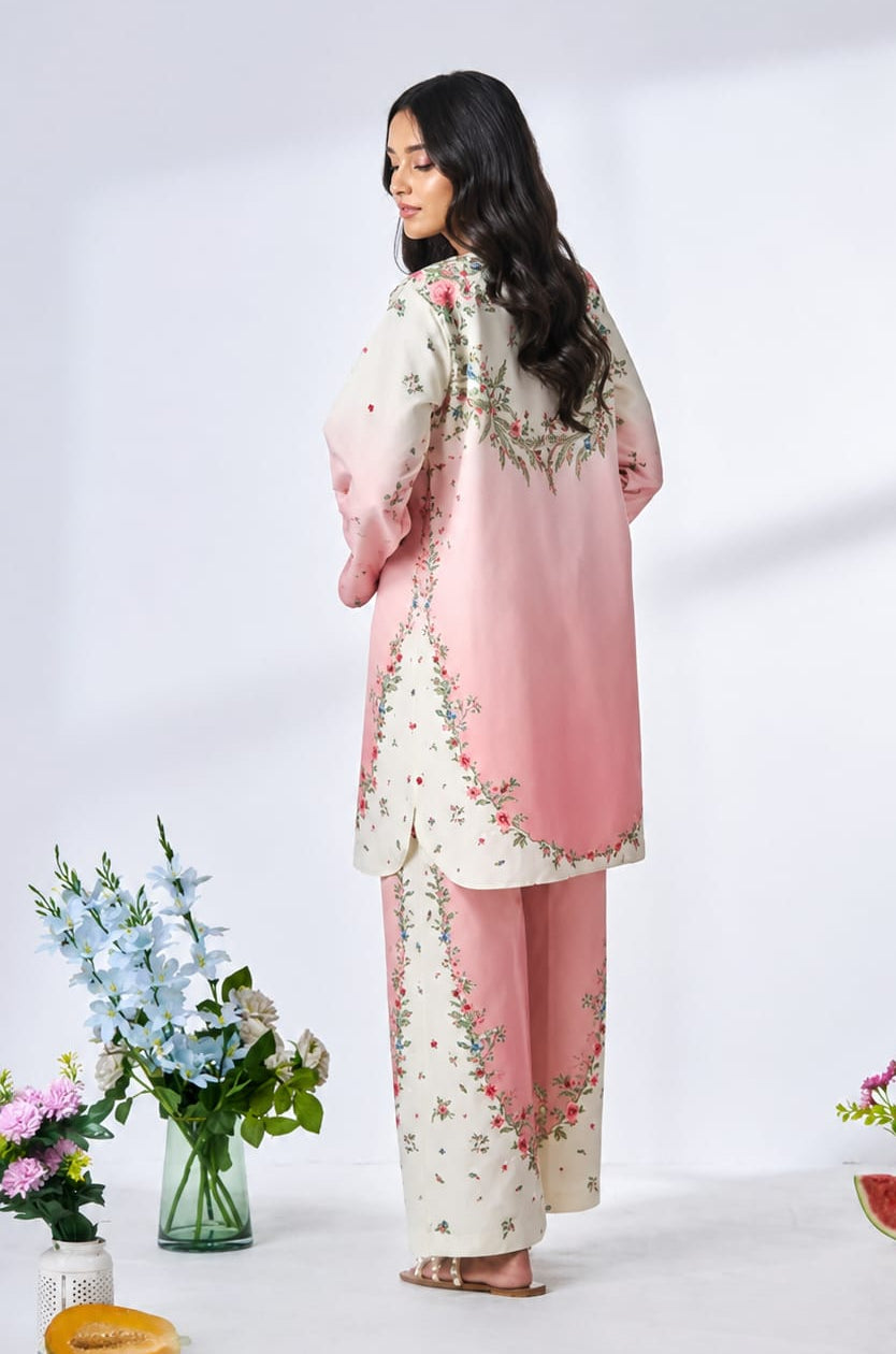 Pink Printed Polycotton Top Trouser Set Casual Long Sleeve Outfit