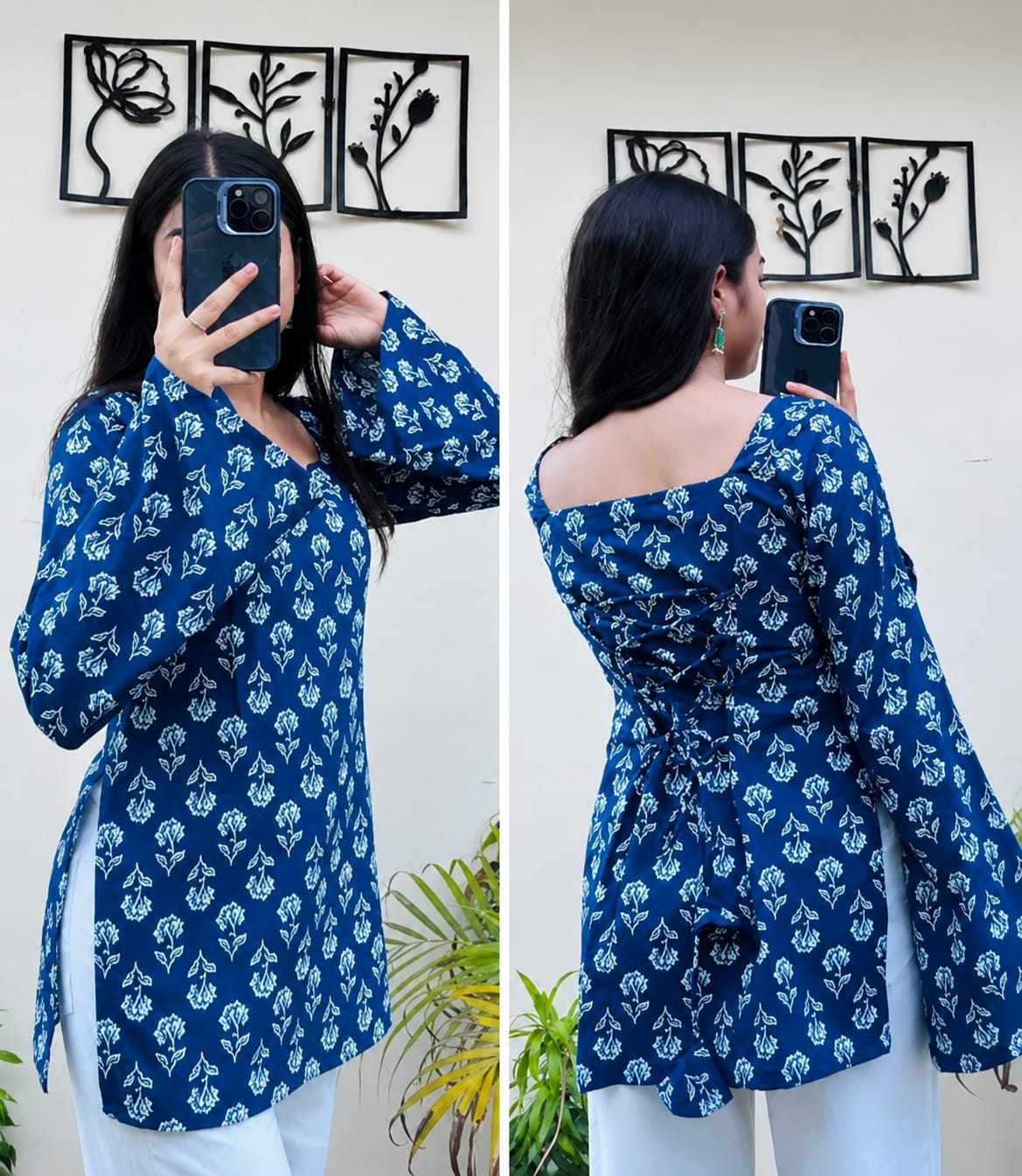 Blue Floral Printed Rayon A-Line Kurti Casual Everyday Ethnic Wear