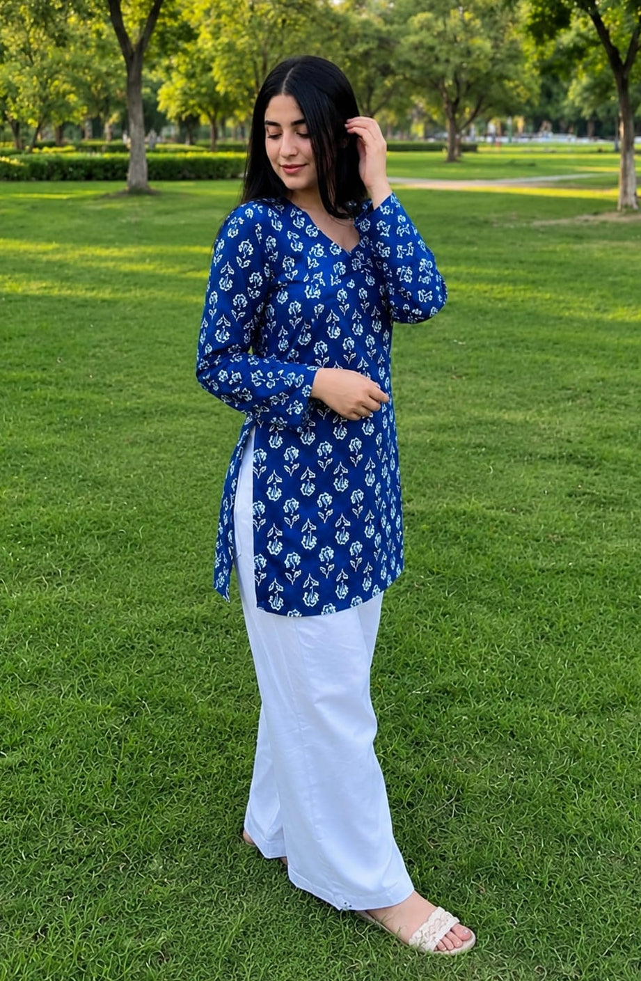 Blue Floral Printed Rayon A-Line Kurti Casual Everyday Ethnic Wear