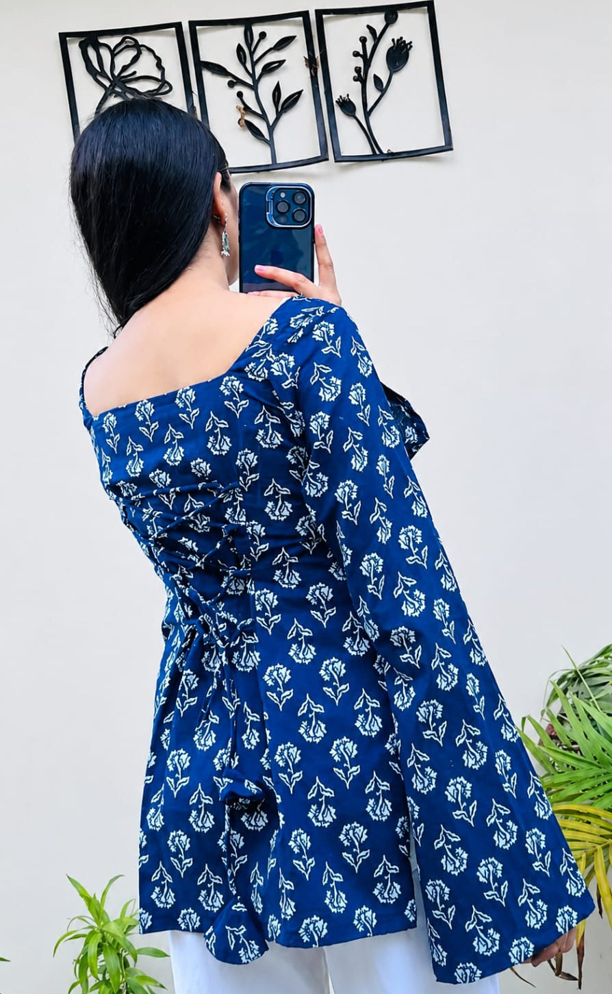 Blue Floral Printed Rayon A-Line Kurti Casual Everyday Ethnic Wear