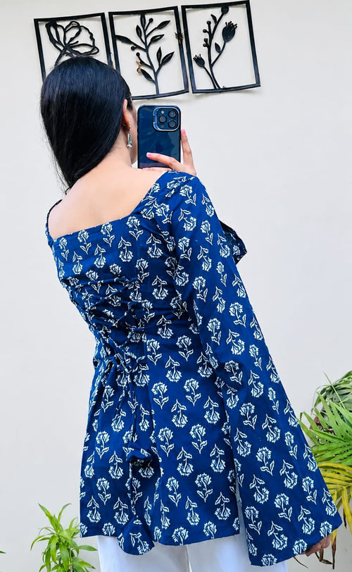 Blue Floral Printed Rayon A-Line Kurti Casual Everyday Ethnic Wear