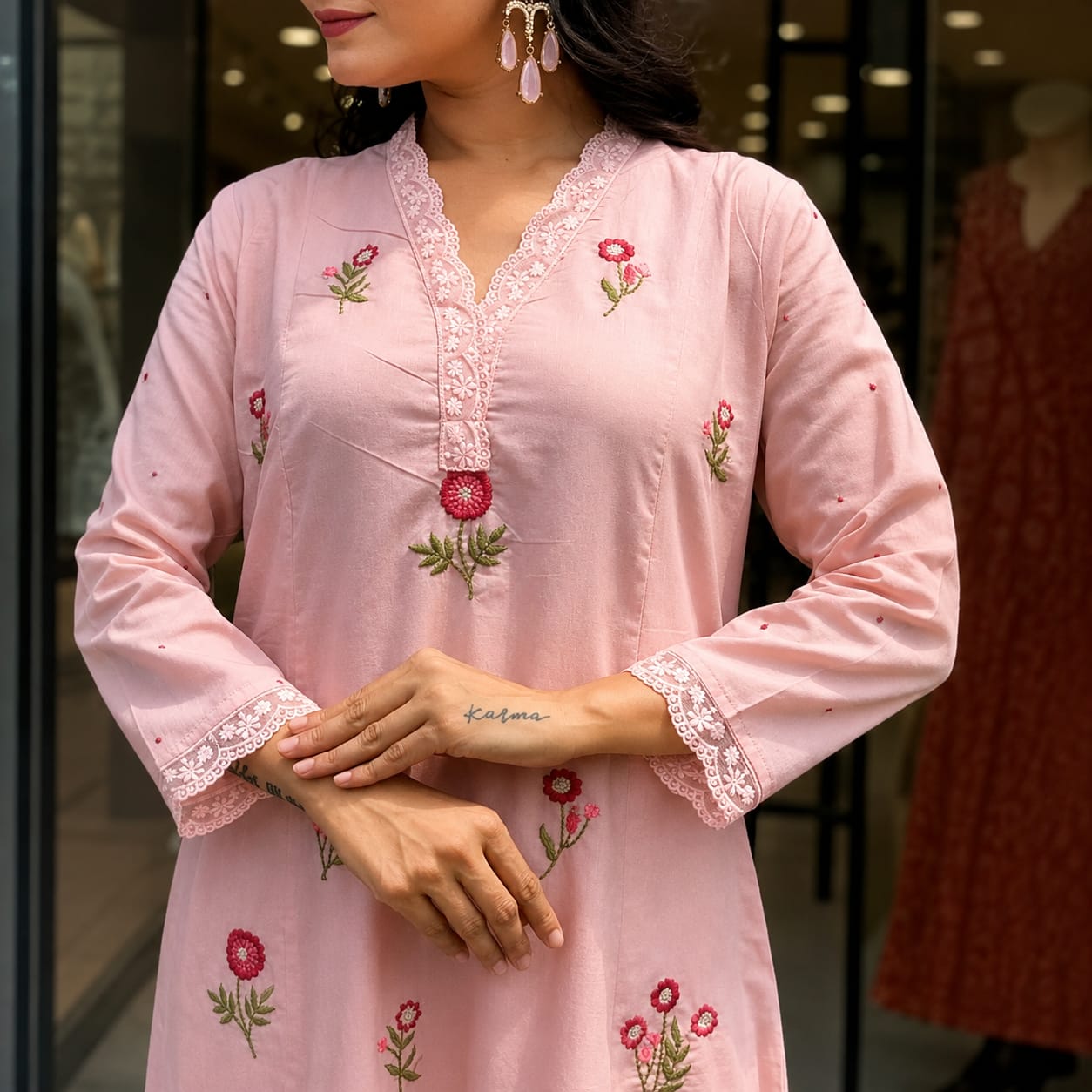Peach Embroidered Kurta Palazzo Dupatta Set Elegant Party Ethnic Wear