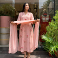 Peach Embroidered Kurta Palazzo Dupatta Set Elegant Party Ethnic Wear